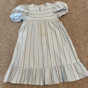 💙🩵 Girls Blue Striped Puffsleeve Dress
